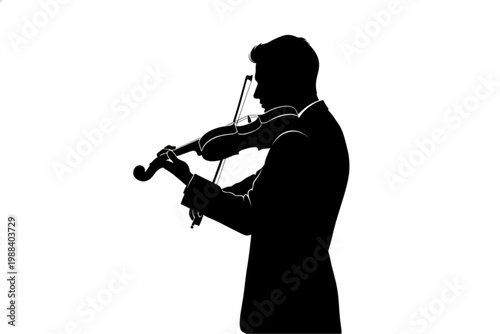 Musical Silhouette: The silhouette of a violinist, completely absorbed in the music, draws their bow across the strings. An embodiment of passion and dedication, a figure stands isolated.