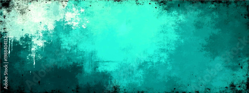 Abstract aqua textured grunge background and artistic expressive brushstrokes and distressed design and contemporary abstract artwork and vintage art backdrop and deep turquoise hues.