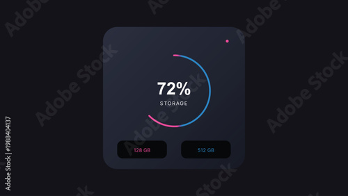 Technology, storage, data, dashboard, UI, 72 percent, vector icon