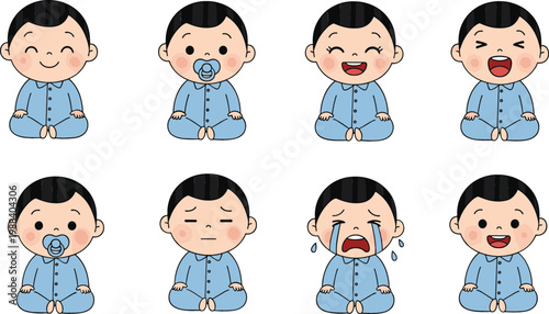 Baby Emotions Illustration Set Showing Happy Sad Crying Sleeping and Laughing Expressions with Cute Infant Character for Parenting and Childcare Design