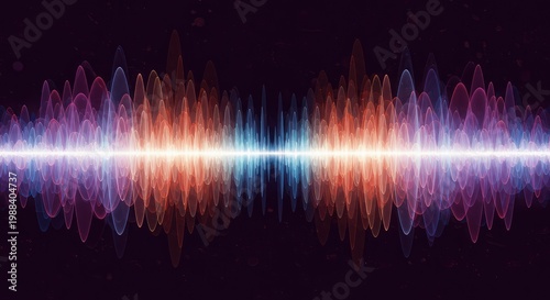 Abstract digital rendering of oscillating sound waves forming colorful geometric patterns and rhythmic visual energy, data, flow, amplitude