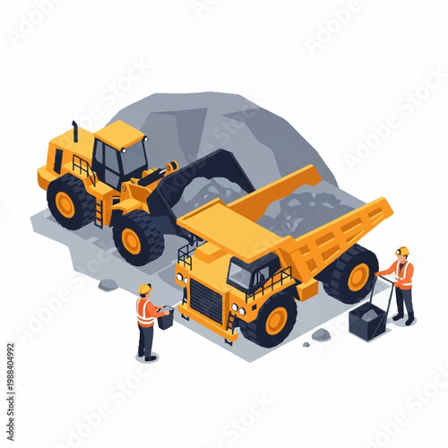 Heavy Construction Equipment Working Together at a Mine Site.