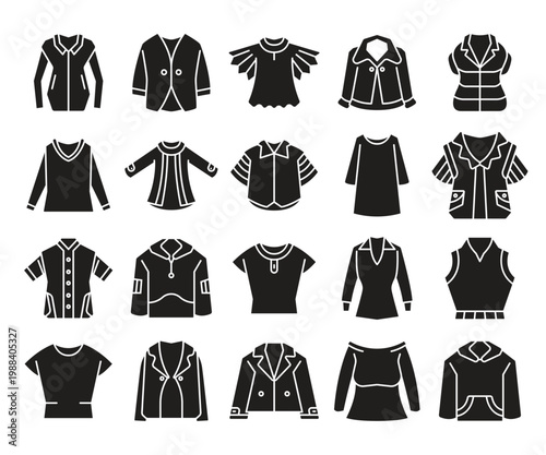 shirt and fashion jacket glyph icons set