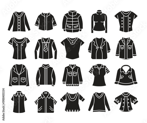 shirt and fashion jacket glyph icons set