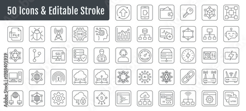 A digital icon set of network and computing devices that can be easily resized and used as needed