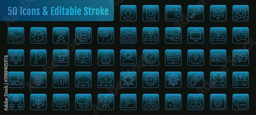 A digital icon set of network and computing devices that can be easily resized and used as needed