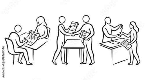 Business Deal Process Icon Set Signing Agreement and Handover
