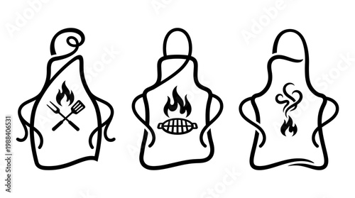 Set of Black and White BBQ Apron Designs