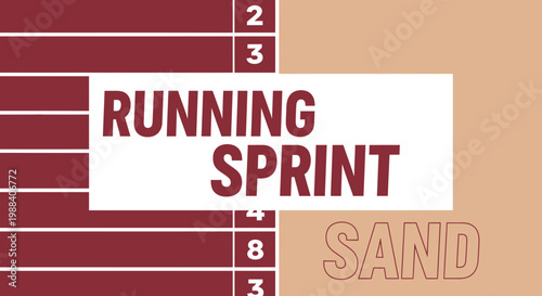 Running Sprint on Track with Sand Background and Numerical Details for Sports