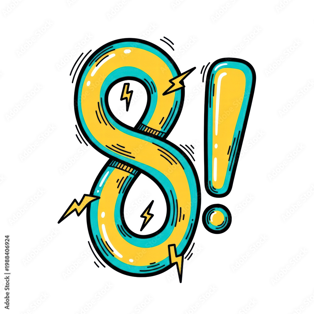 Fototapeta premium Pop Art Style Number 8 Exclamation Mark Lightning Bolt Design