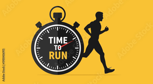 Running Time Stopwatch Silhouette Athlete Sprinting Speed Motivational