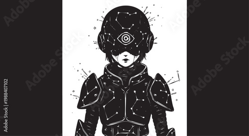 Futuristic Warrior with Constellation Armor