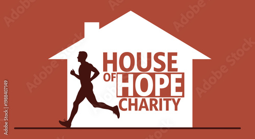 Running Towards Home of Hope Charitable Giving Support Silhouette in Modern Design
