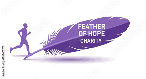 Running Towards Hope and Charity: A Purple Feather of Inspiration with Runner Silhouette