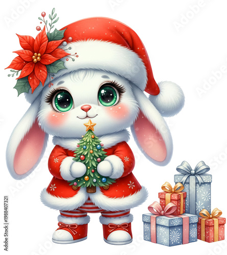 Сhristmas bunny, cute  New Year rabbit