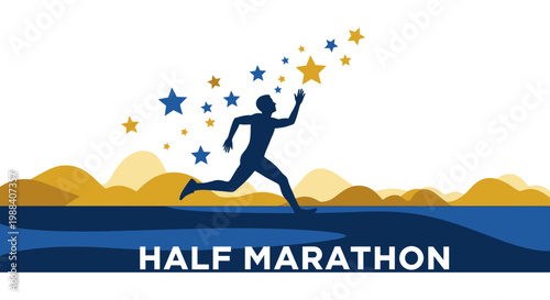 Running Towards Success In Half Marathon Event Using Stars And Golden Light Designs