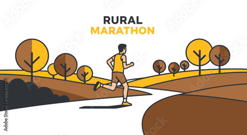 Rural Marathon Runner Illustration Displaying Endurance And Fitness In Natural Terrain