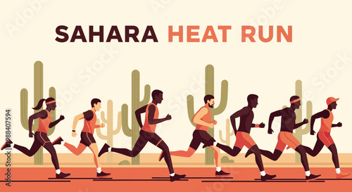 Sahara Heat Run Marathoners Competing Through Desert Landscape
