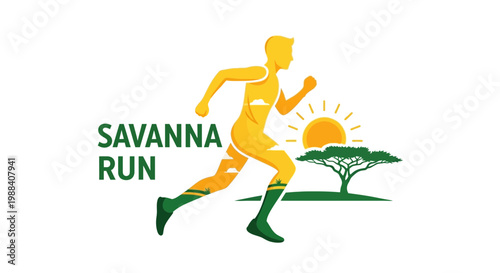 Savanna Run Logo Depicting A Runner, Sun, and Tree, Perfect For Outdoor Events