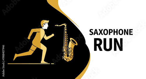 Saxophonist Races Toward Musical Pursuit In Modern Minimalist Illustration Concept