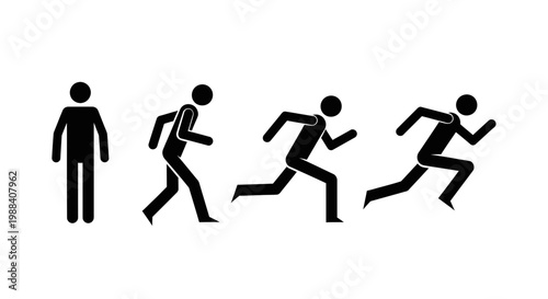 Sequence Of Running Stick Figures Showing Movement Progression In Black and White Silhouette
