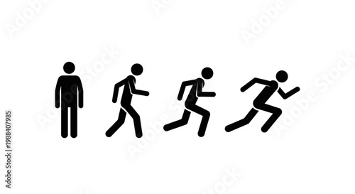 Sequence of Stick Figures Depicting Progression From Stationary to Sprinting Exercise Movements