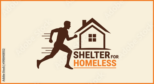 Shelter Design Depicting Running Man And House Symbolizing Assistance and Comfort
