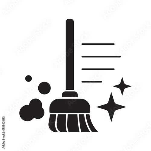 Broom sweeping dirt and dust icon glyph