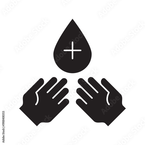 Washing hands with water drop icon glyph
