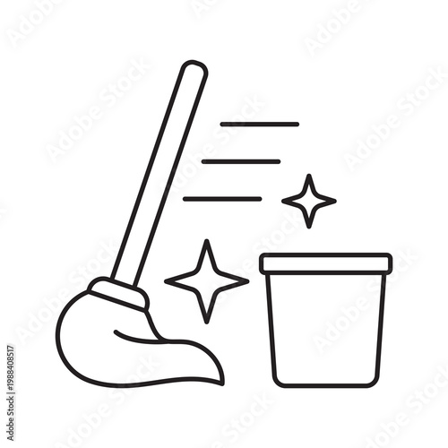 Mop and bucket floor cleaning icon outline
