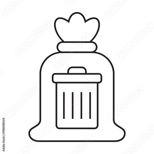 Trash bag over garbage bin icon outline