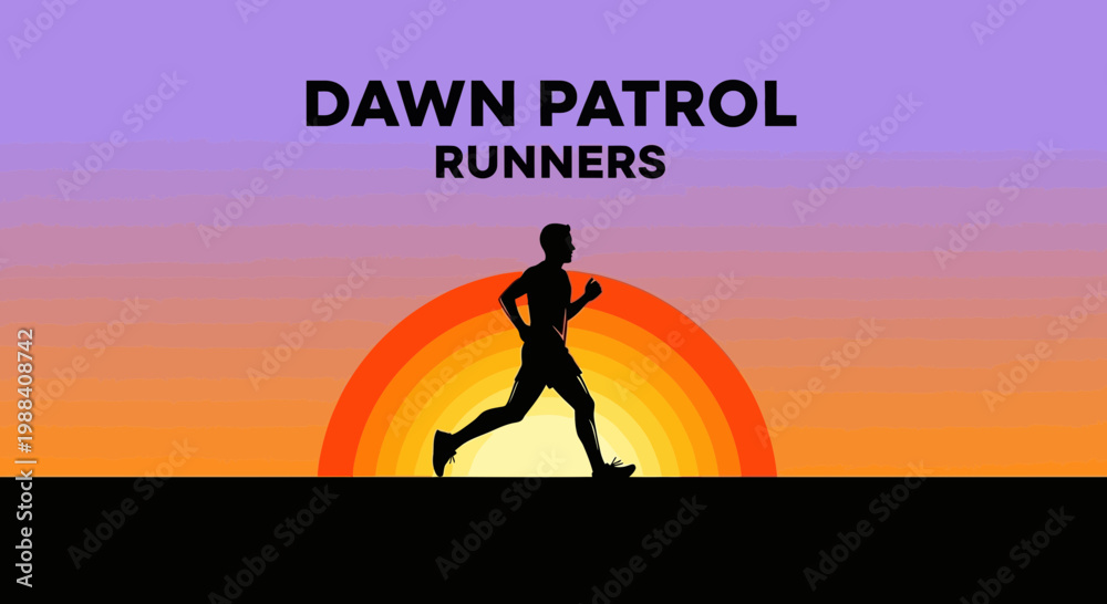 Fototapeta premium Silhouette Of A Runner At Sunrise, Dawn Patrol Jogger, Morning Exercise Routine Begins
