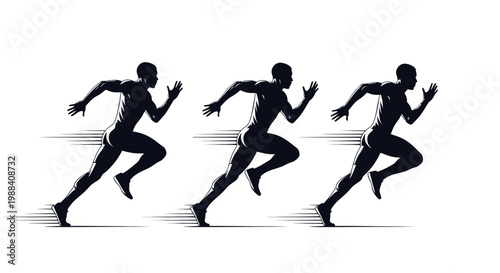 Silhouette Of A Runner In Motion Showing Movement And Dynamic Force Against White