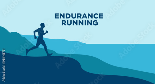 Silhouette Athlete Running in a Scenic Blue Landscape Depicting Endurance Training