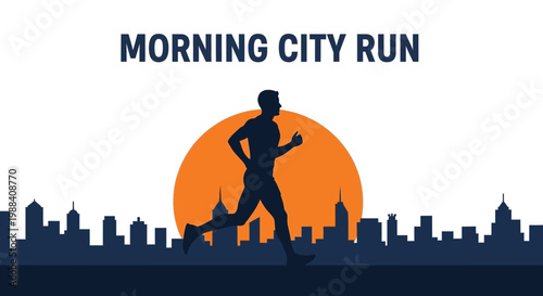 Silhouette Of A Runner In The City At Dawn With Sunrise Background Illustration