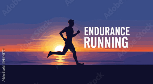 Silhouette Of A Runner At Sunset With The Words Endurance Running, Conceptual Design