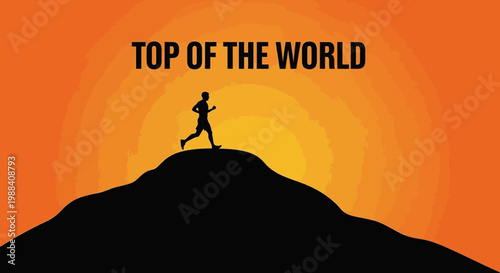 Silhouette Of A Runner At The Peak Against A Sunset, Achieving Goals And Success