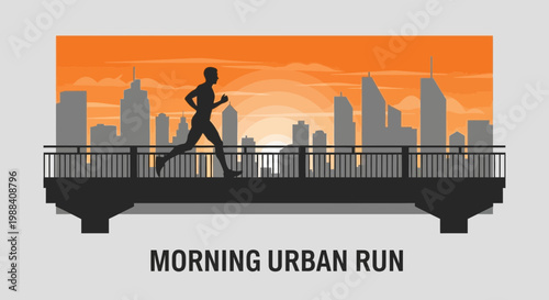 Silhouette Of A Runner In The City At Sunrise, Healthy Lifestyle And Urban Scene