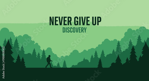 Silhouette Hiker On Forest Path With Inspirational Message About Perseverance and Journey