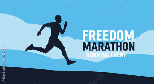 Silhouette Of A Runner Displayed With Freedom Marathon, Promoting Health And Running.