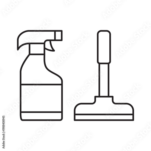 Cleaning spray bottle and squeegee icon outline