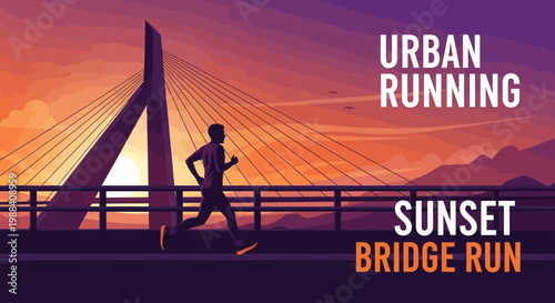 Silhouette Of A Runner On A Bridge During A Beautiful Sunset With Urban Scenery