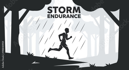 Silhouette Of A Runner Shows Storm Endurance For Resilience And Perseverance
