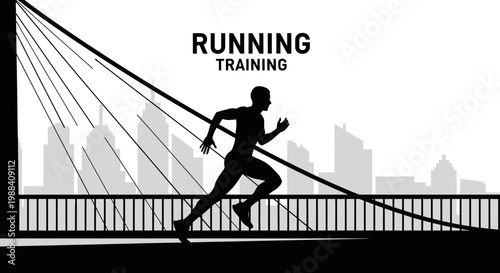 Silhouette Of A Runner Practicing Training Towards The Skyline On A Bridge