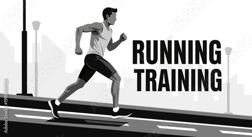 Silhouette Of A Runner Practicing Running Training In Black And White Illustration