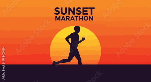 Silhouette Of A Runner During A Sunset Marathon Vector Illustration Design Concept