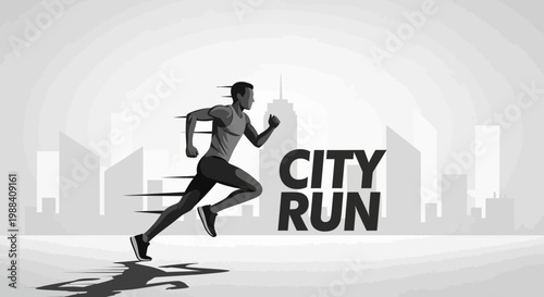 Silhouette Of A Runner Sprinting Through An Urban Metropolis, Capturing Dynamic Movement