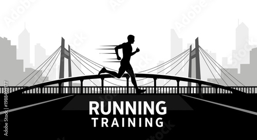 Silhouette Of A Runner Training On A Bridge In An Urban Environment