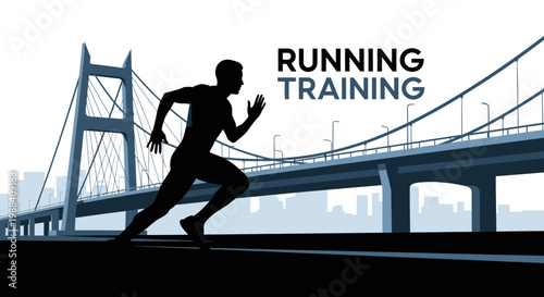 Silhouette Of A Runner Training On A Bridge, Sport Competition Illustration