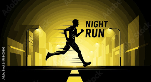 Silhouette Of A Running Person In The City at Night With Beautiful Lighting